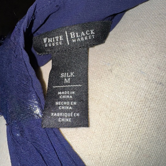 White House Black Market Blue Silver Cut Out Blouse - Picture 5 of 5